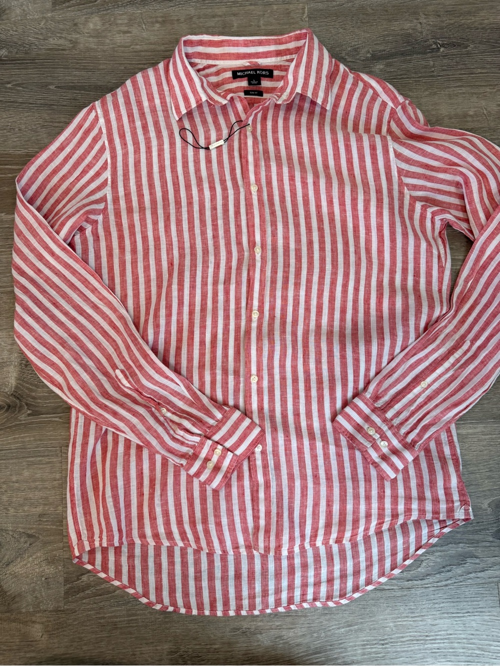 Michael Kors Men's Red and White Striped Button-Down Shirt